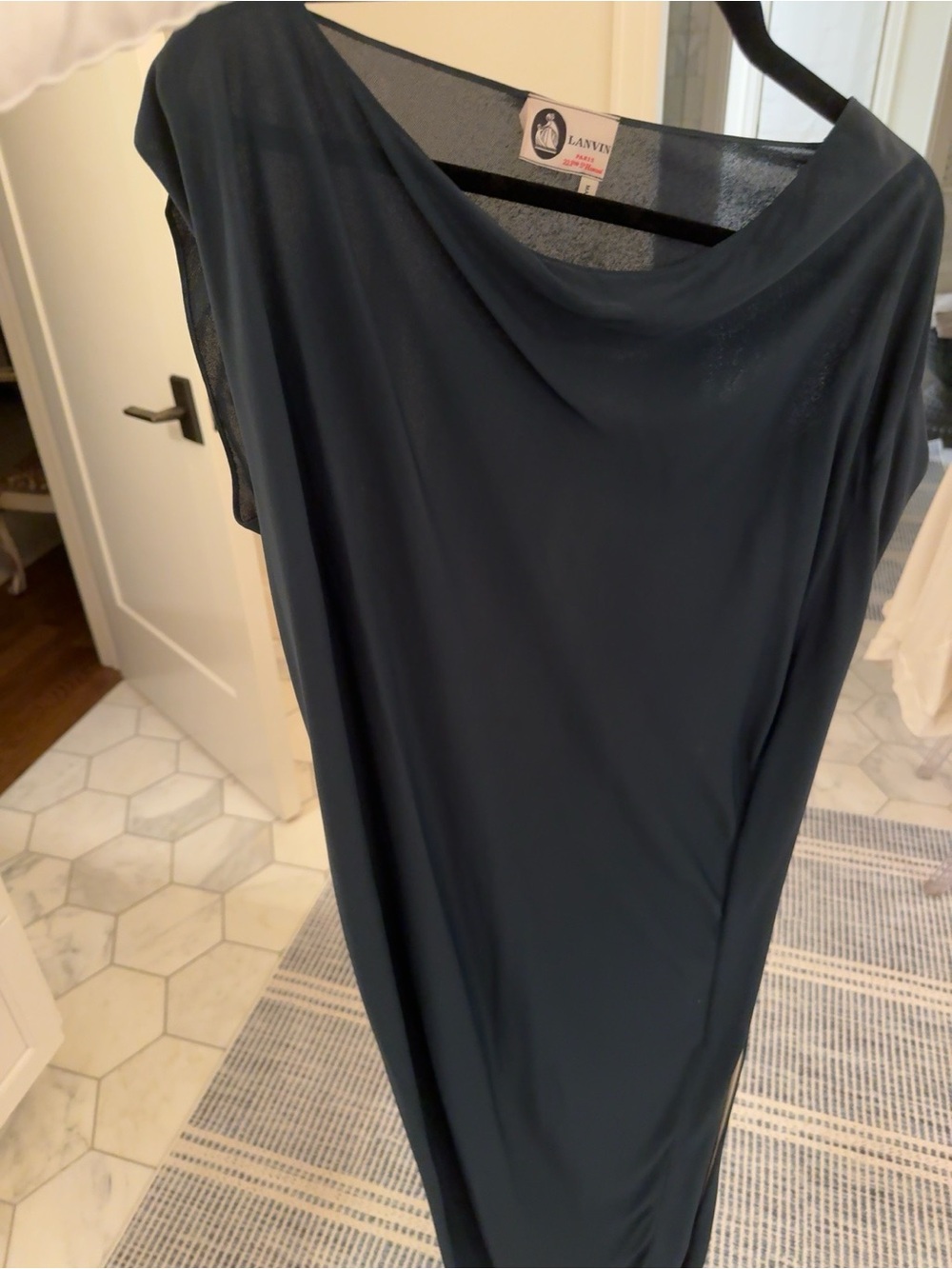 Lanvin One-Shoulder Slate Blue Jersey Midi Dress